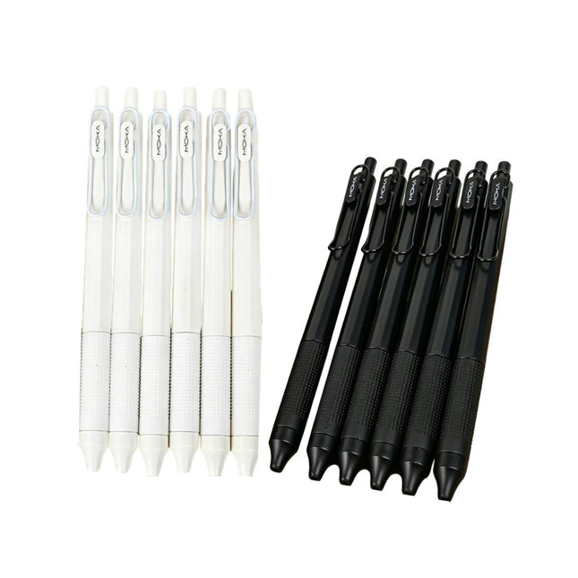 MOKA Retractable Gel Pens Black White 12 Pack