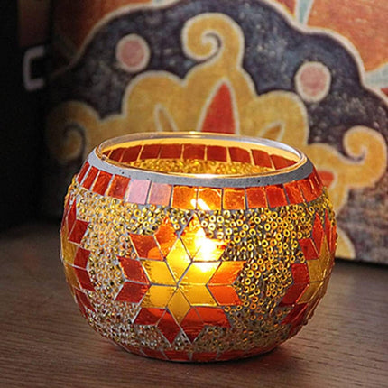 2Pcs European Style Colourful Mosaic Glass Candle Holder Cup Tabletop Decor