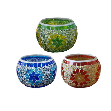 2Pcs European Style Colourful Mosaic Glass Candle Holder Cup Tabletop Decor