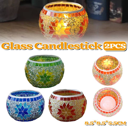 2Pcs European Style Colourful Mosaic Glass Candle Holder Cup Tabletop Decor