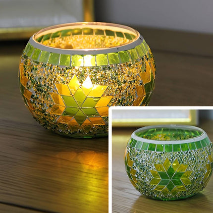 2Pcs European Style Colourful Mosaic Glass Candle Holder Cup Tabletop Decor