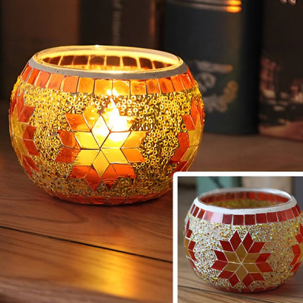 2Pcs European Style Colourful Mosaic Glass Candle Holder Cup Tabletop Decor