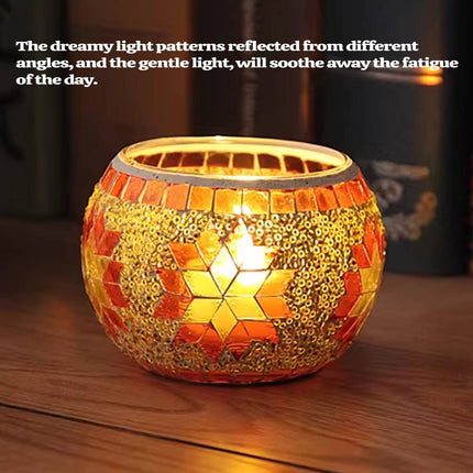 2Pcs European Style Colourful Mosaic Glass Candle Holder Cup Tabletop Decor