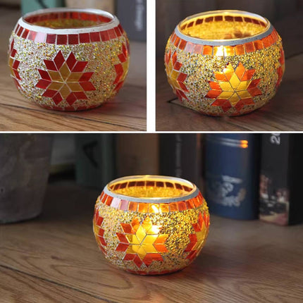 2Pcs European Style Colourful Mosaic Glass Candle Holder Cup Tabletop Decor