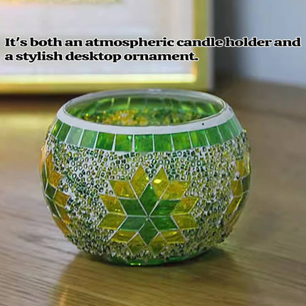 2Pcs European Style Colourful Mosaic Glass Candle Holder Cup Tabletop Decor