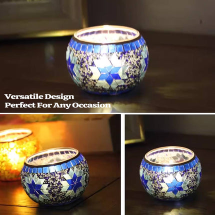 2Pcs European Style Colourful Mosaic Glass Candle Holder Cup Tabletop Decor