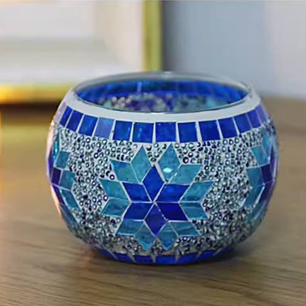 2Pcs European Style Colourful Mosaic Glass Candle Holder Cup Tabletop Decor