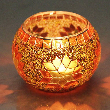 2Pcs European Style Colourful Mosaic Glass Candle Holder Cup Tabletop Decor
