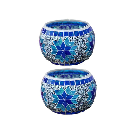 2Pcs European Style Colourful Mosaic Glass Candle Holder Cup Tabletop Decor