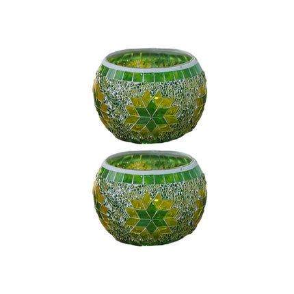 2Pcs European Style Colourful Mosaic Glass Candle Holder Cup Tabletop Decor