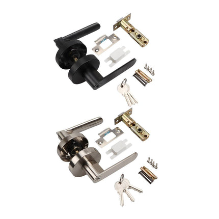 Zinc Alloy Lever Door Handle Lock Set Keyed Interior Bathroom Silver Black
