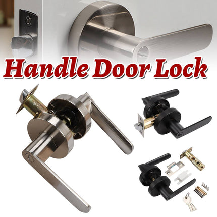Zinc Alloy Lever Door Handle Lock Set Keyed Interior Bathroom Silver Black