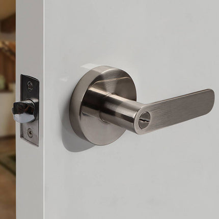 Zinc Alloy Lever Door Handle Lock Set Keyed Interior Bathroom Silver Black