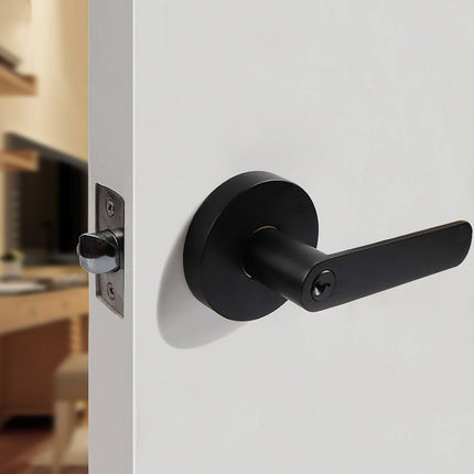 Zinc Alloy Lever Door Handle Lock Set Keyed Interior Bathroom Silver Black