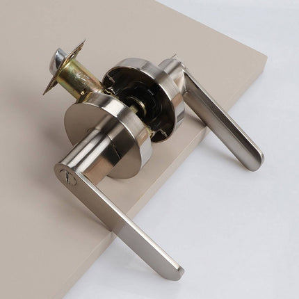 Zinc Alloy Lever Door Handle Lock Set Keyed Interior Bathroom Silver Black