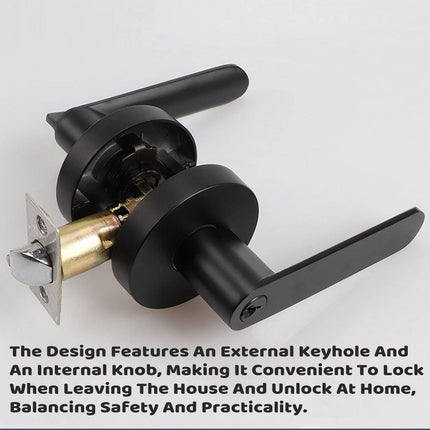 Zinc Alloy Lever Door Handle Lock Set Keyed Interior Bathroom Silver Black