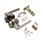 Zinc Alloy Lever Door Handle Lock Set Keyed Interior Bathroom Silver Black
