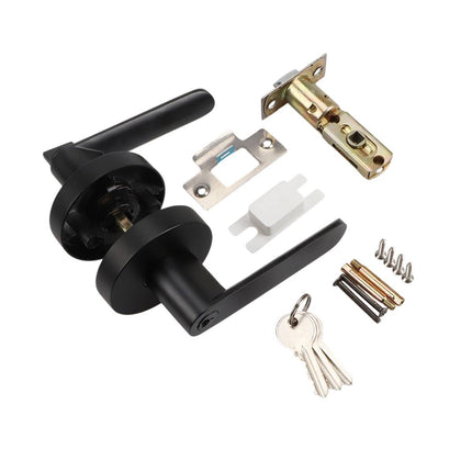 Zinc Alloy Lever Door Handle Lock Set Keyed Interior Bathroom Silver Black
