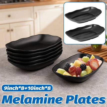 A5 Melamine Rectangular Serving Plates Set of 24 - Matte Black 9in & 10in