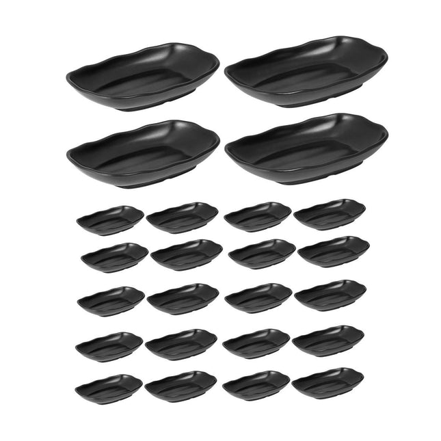 A5 Melamine Rectangular Serving Plates Set of 24 - Matte Black 9in and 10in