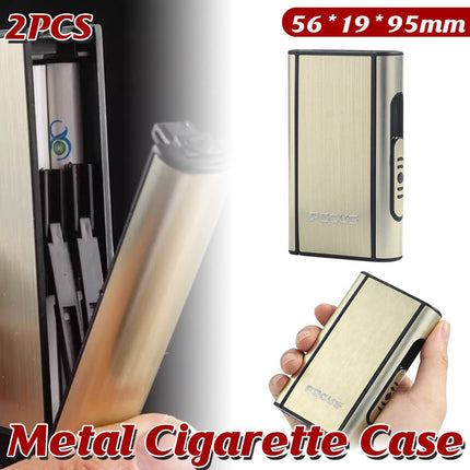2PCS Portable Auto Eject Cigarette Case Push Open Box Smokers Daily Carry Gold