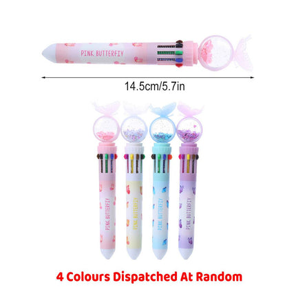 Butterfly 10 Colour Press Ballpoint Pen Sequin Dome Stationery 0.7mm