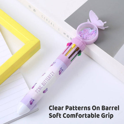Butterfly 10 Colour Press Ballpoint Pen Sequin Dome Stationery 0.7mm
