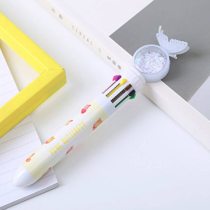 Butterfly 10 Colour Press Ballpoint Pen Sequin Dome Stationery 0.7mm