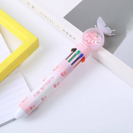 Butterfly 10 Colour Press Ballpoint Pen Sequin Dome Stationery 0.7mm