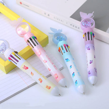 Butterfly 10 Colour Press Ballpoint Pen Sequin Dome Stationery 0.7mm