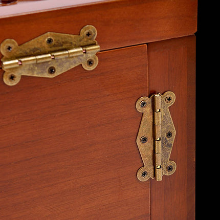 Multi-Layer Wooden Jewelry Box with Mirror Lock - Necklace Ring Storage Case