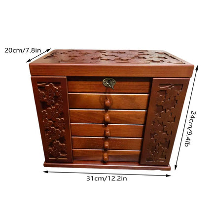 Multi-Layer Wooden Jewelry Box with Mirror Lock - Necklace Ring Storage Case