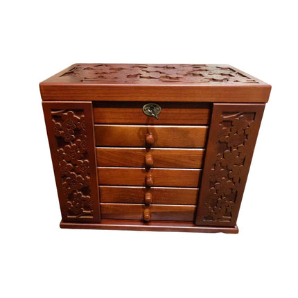 Multi-Layer Wooden Jewelry Box with Mirror Lock - Necklace Ring Storage Case
