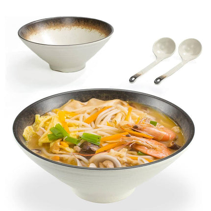 Melamine Ramen Noodle Bowl & Spoon Set - 8 Bowls, 9 inch Japanese Style
