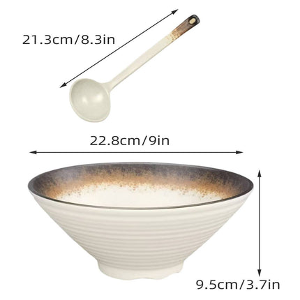 Melamine Ramen Noodle Bowl & Spoon Set - 8 Bowls, 9 inch Japanese Style