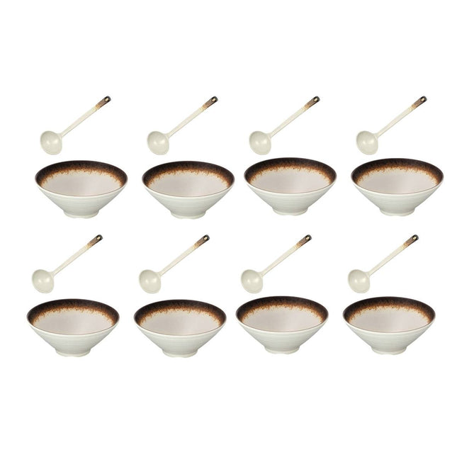 Melamine Ramen Noodle Bowl and Spoon Set - 8 Bowls 9 inch Japanese Style