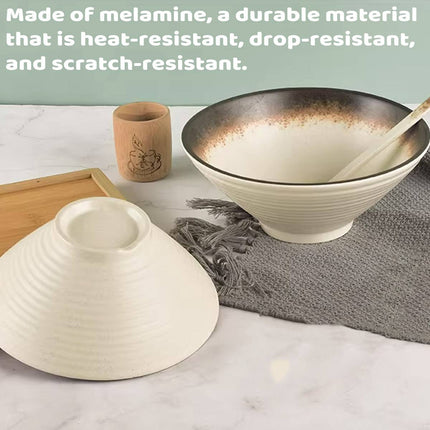 Melamine Ramen Noodle Bowl & Spoon Set - 8 Bowls, 9 inch Japanese Style
