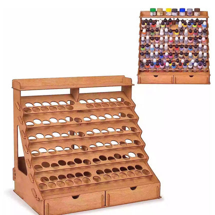 Tiered Wooden Paint Storage Rack with Drawers - Desktop Art Supply Organiser