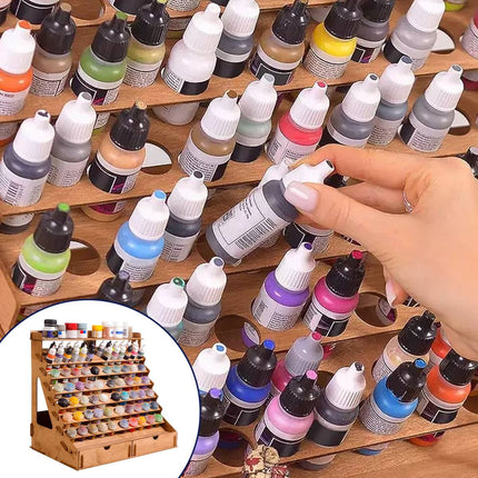 Tiered Wooden Paint Storage Rack with Drawers - Desktop Art Supply Organiser