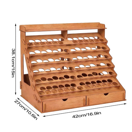 Tiered Wooden Paint Storage Rack with Drawers - Desktop Art Supply Organiser