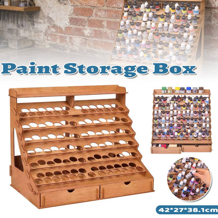 Tiered Wooden Paint Storage Rack with Drawers - Desktop Art Supply Organiser