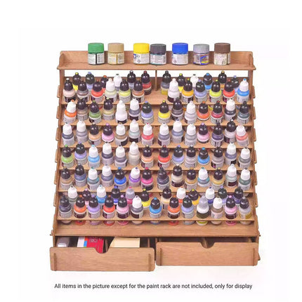 Tiered Wooden Paint Storage Rack with Drawers - Desktop Art Supply Organiser