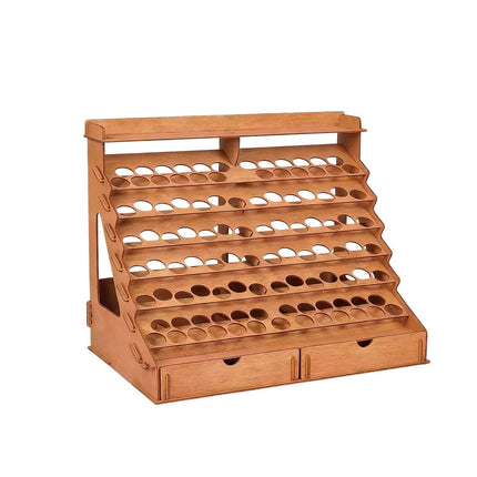 Tiered Wooden Paint Storage Rack with Drawers - Desktop Art Supply Organiser