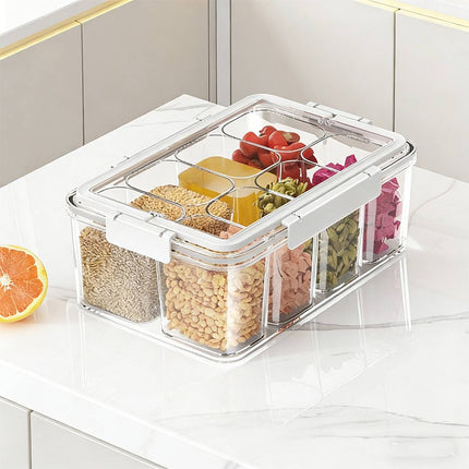 Kitchen Storage Box with Handle Divided Container Sealed Lid Stackable