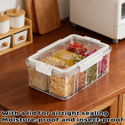 Kitchen Storage Box with Handle Divided Container Sealed Lid Stackable