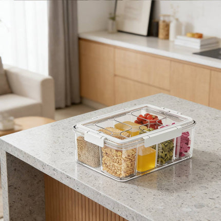 Kitchen Storage Box with Handle Divided Container Sealed Lid Stackable