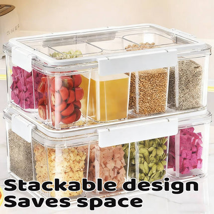 Kitchen Storage Box with Handle Divided Container Sealed Lid Stackable