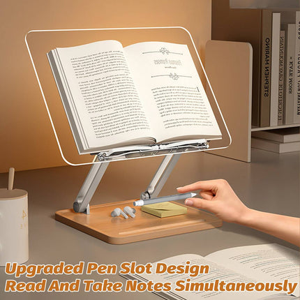 Adjustable Acrylic Desktop Reading Stand - Foldable Book Holder with Pen Slot