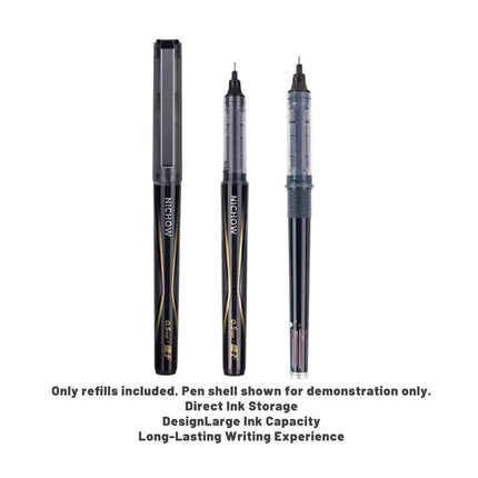 10 Pack Direct Liquid Rollerball Pen Refills 0.5mm Needle Tip Black Ink