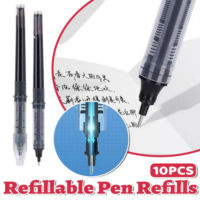 10 Pack Direct Liquid Rollerball Pen Refills 0.5mm Needle Tip Black Ink